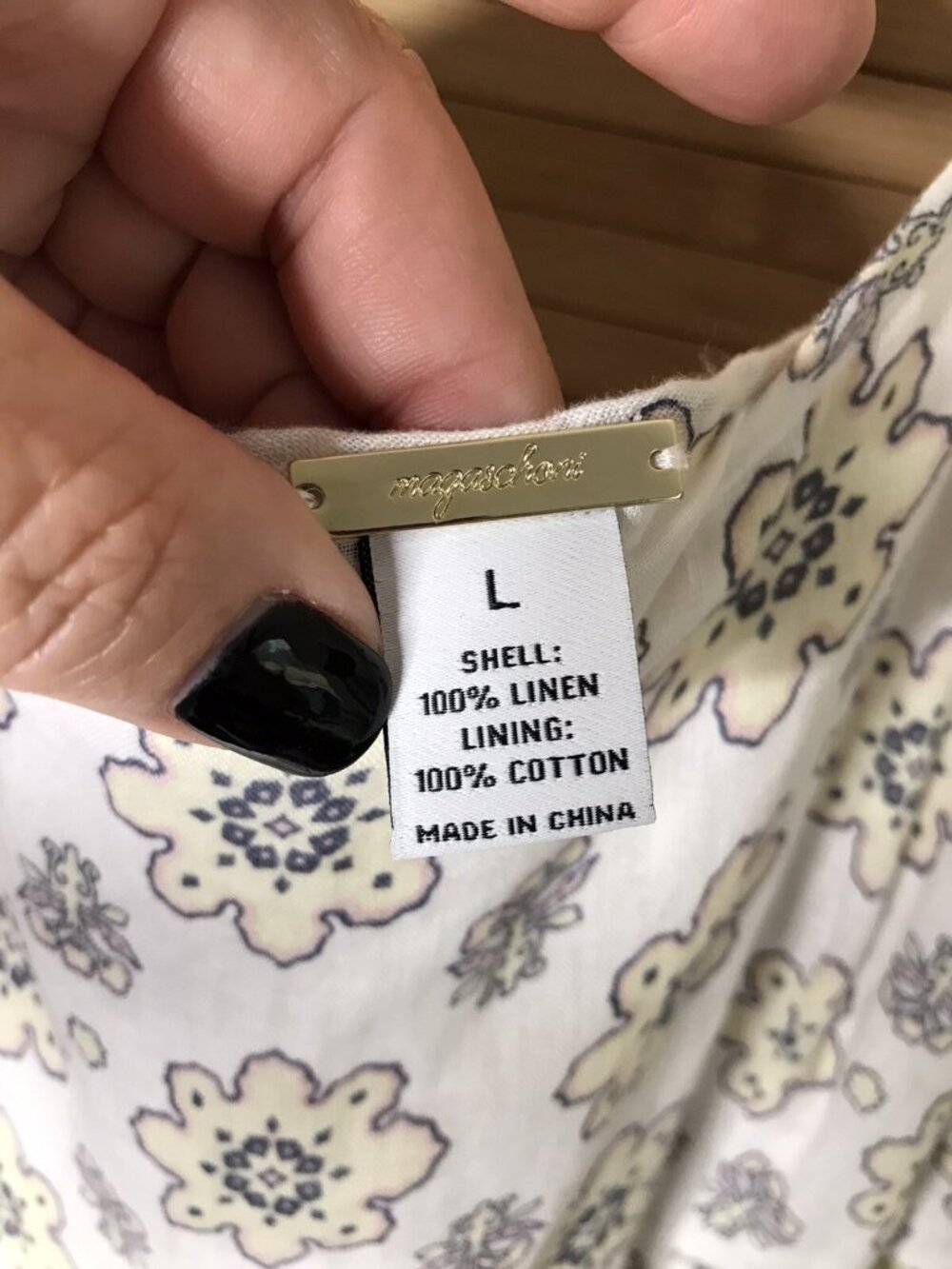 Magaschoni Floral Linen Maxi Dress Cream sz L Large Summer Flower Cottagecore - Picture 7 of 8
